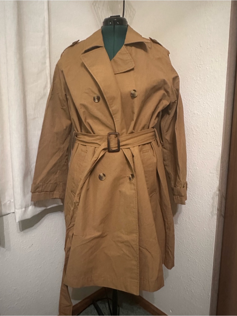 Old Navy Tan Double-Breasted Belted Trench Coat